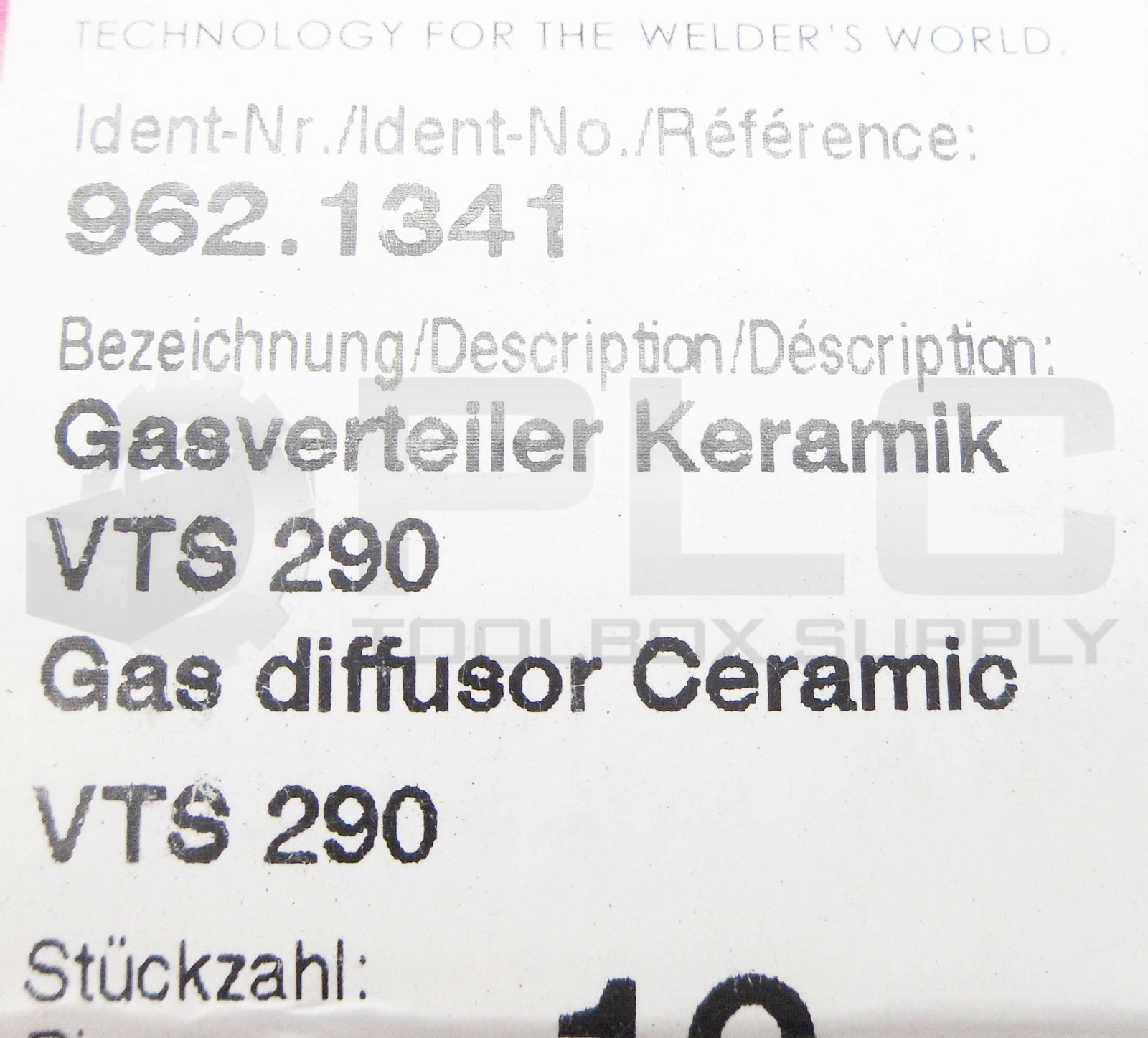 BOX OF 10 NEW SEALED ABICOR BINZEL 962.1341 GAS DIFFUSOR CERAMIC VTS-290