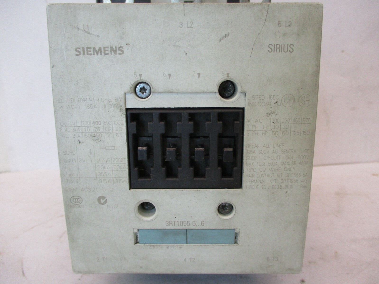 Siemens 3RT1055-6AF36 185A Contactor A3934LR