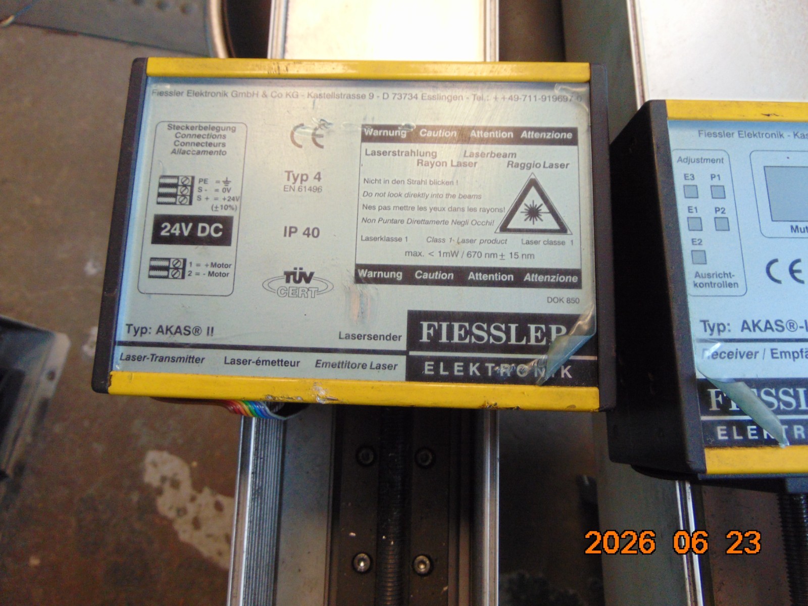Fiessler Elektronik AKAS II 290 S/HS Press Brake Laser Safety System 122913