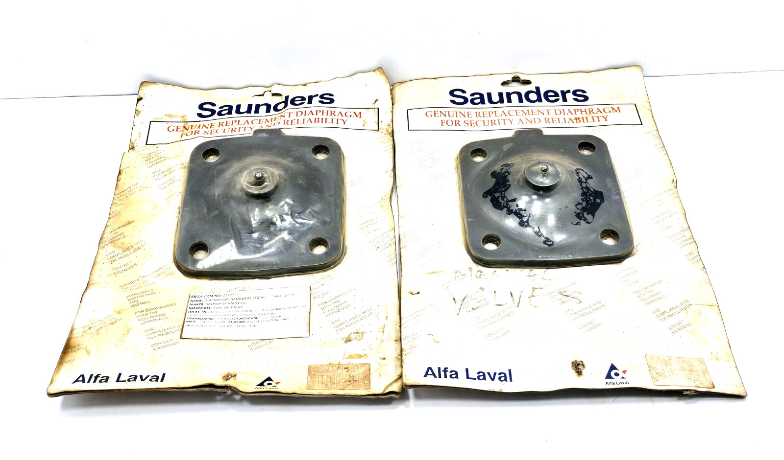 DN65 DIAPHRAGM SAUNDERS ALFA LAVAL ( 2-1/2″ ) TYPE KB LOT OF 2