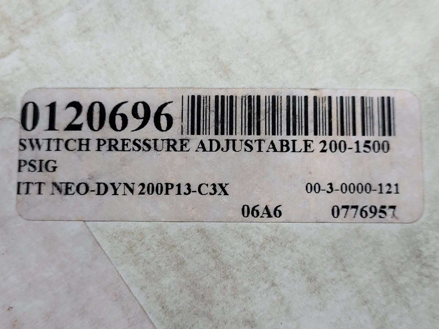 ITT Industries 200-1500 psig Adjustable Pressure Switch 200P13C3