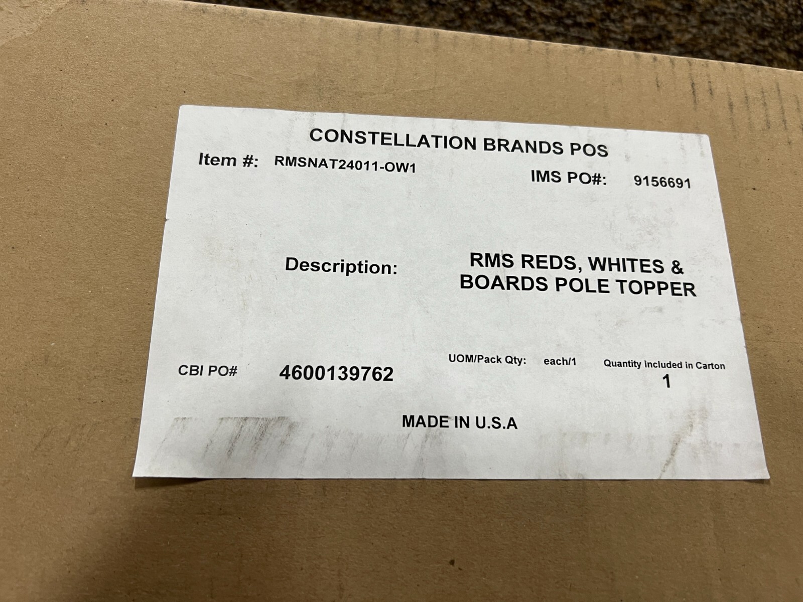 Constellation Brands RMS REDS, WHITES & BOARDS POLE TOPPER RMSNAT24011-OW1