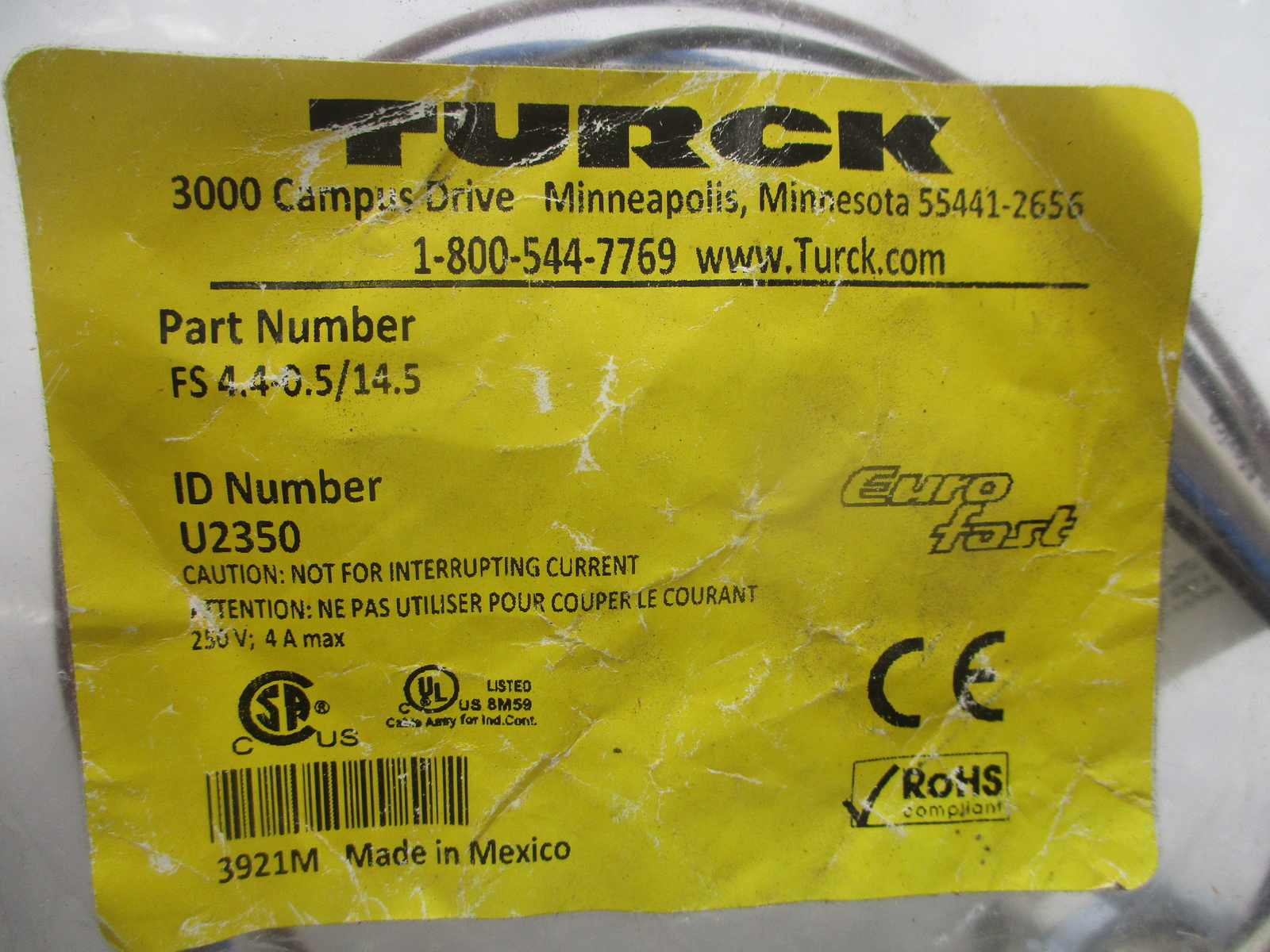 TURCK FS4.4-0.5/14.5 U2350 RECEPTACLE NSMP