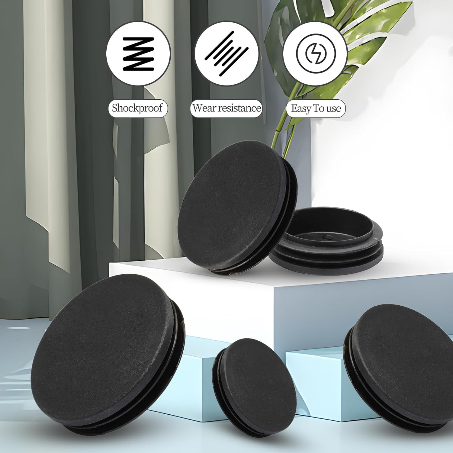 8 Pcs 2 1/2″ round Plastic Plugs, Tubing End Cap Black Insert End Caps Floor Pro