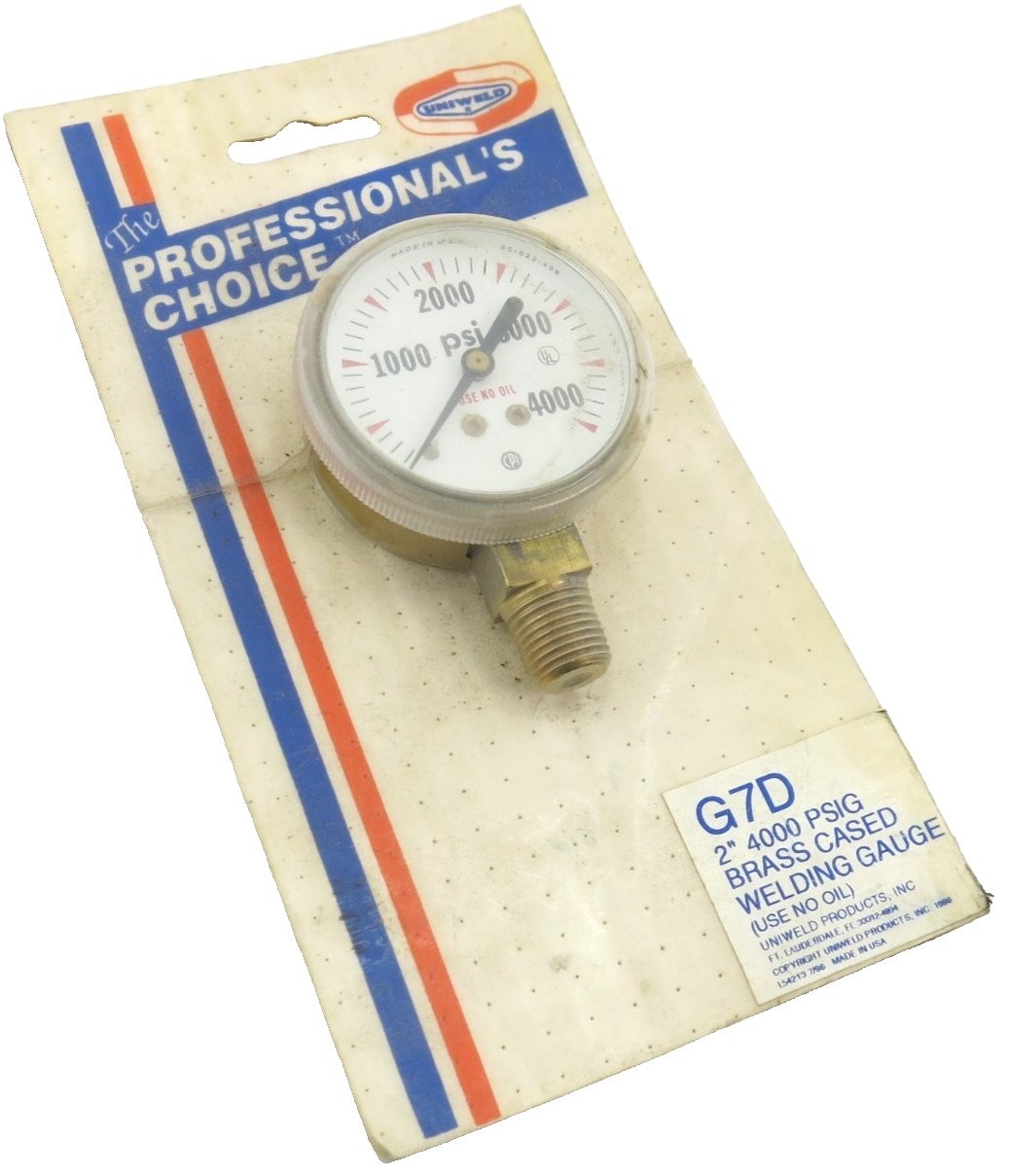 UNIWELD G7D Welding Gauge 2″ Brass 4000PSI 1/4 NPT New Sealed