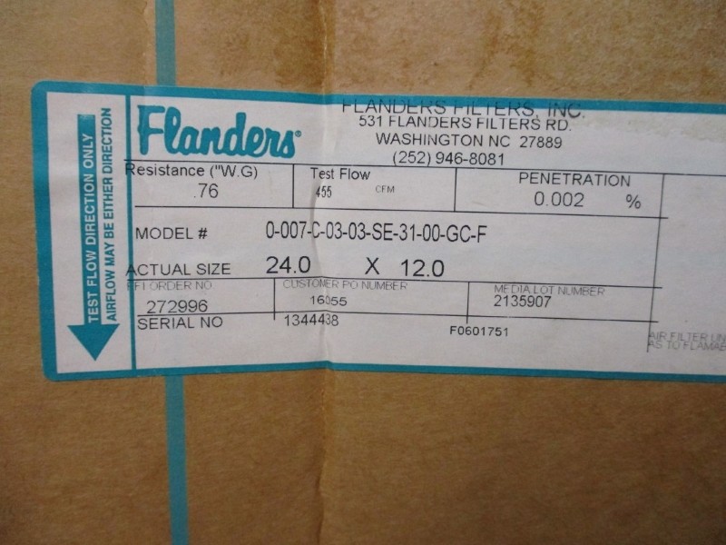 FLANDERS 0-007-C-03-03-SE-31-00-GC-F 24.0″ X 12.0″ (AS PICTURED) NSMP