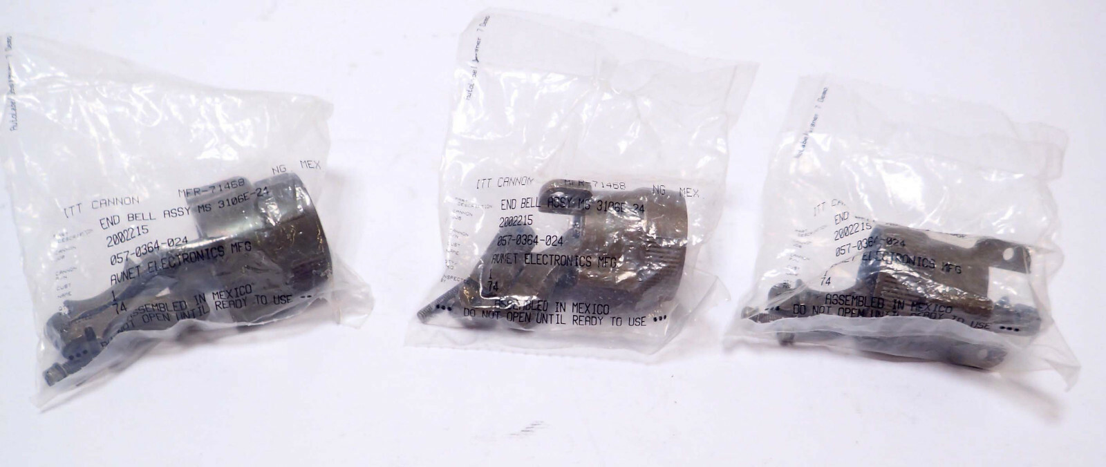 MS3106E-24 ITT CANNON END BELL ASSY, P/N 0578-0364-024, AVNET ELEC, LOT OF 3