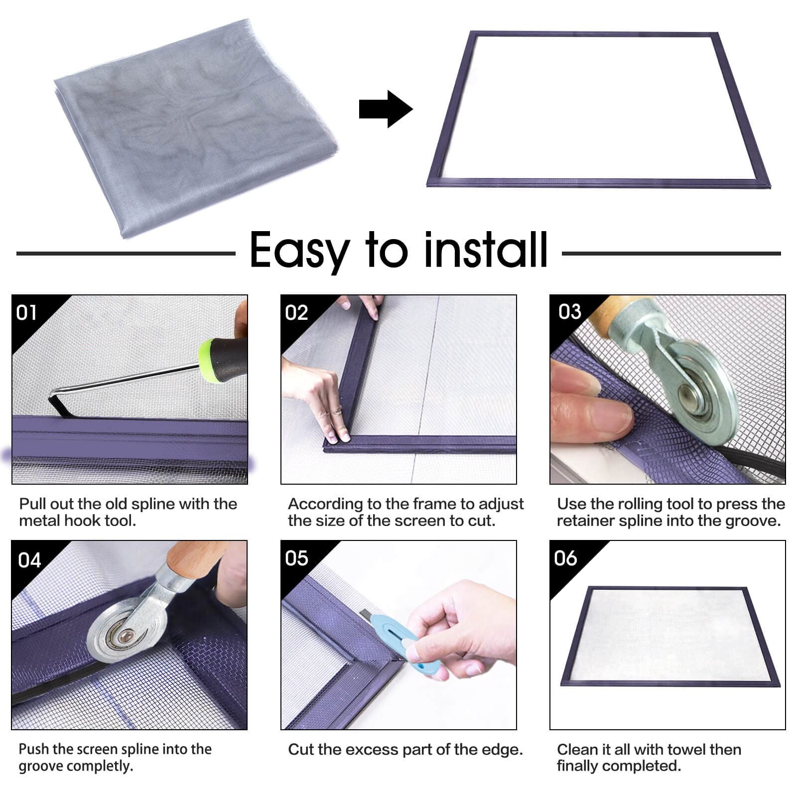 Windows Screen and Door Replacement, 48″x118″ Durable 48″ x 118″, Gray