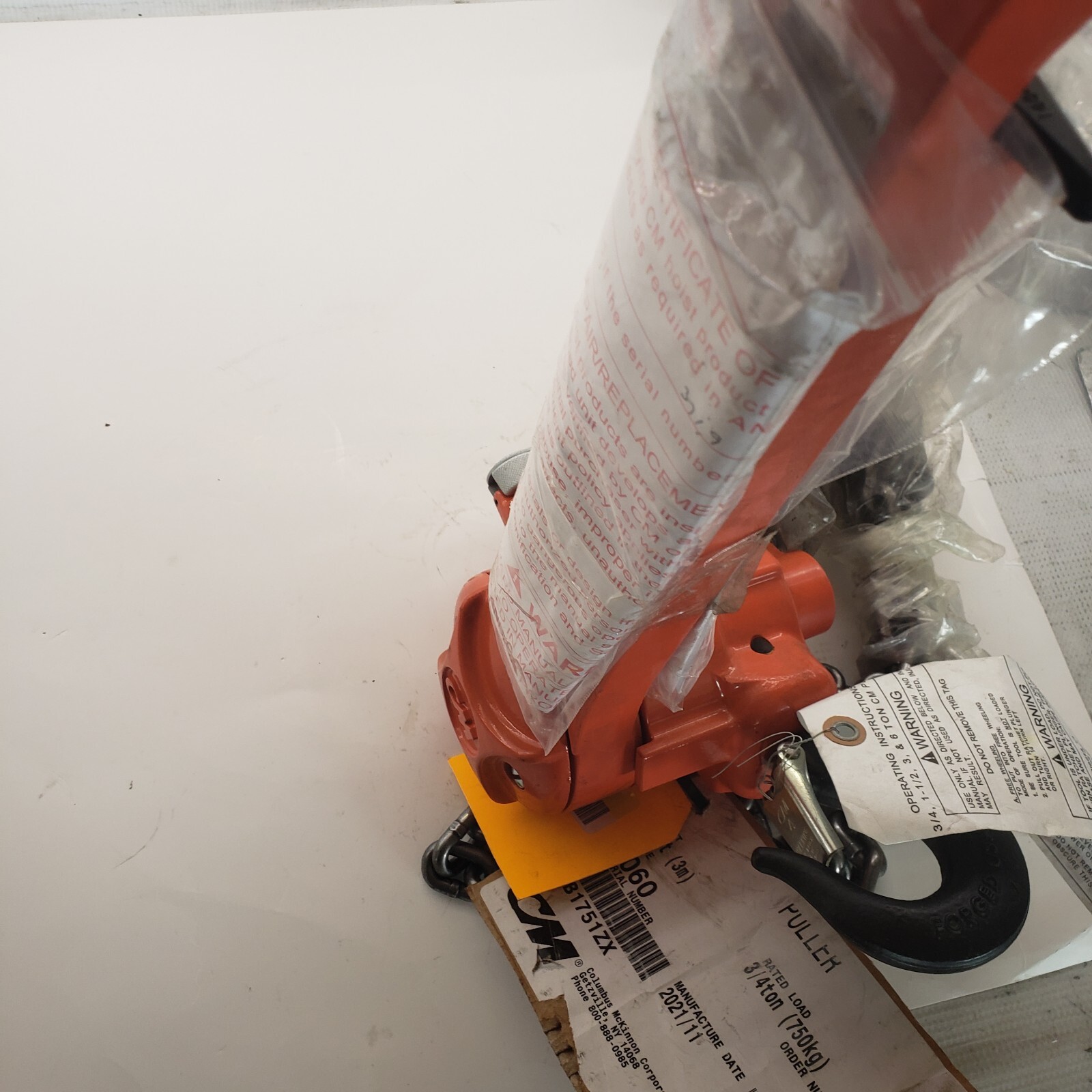 CM 4060 Manual Lever Hoist: 1,500 lb Limit, 58 lb Pull to Lift Load, 1 Chain