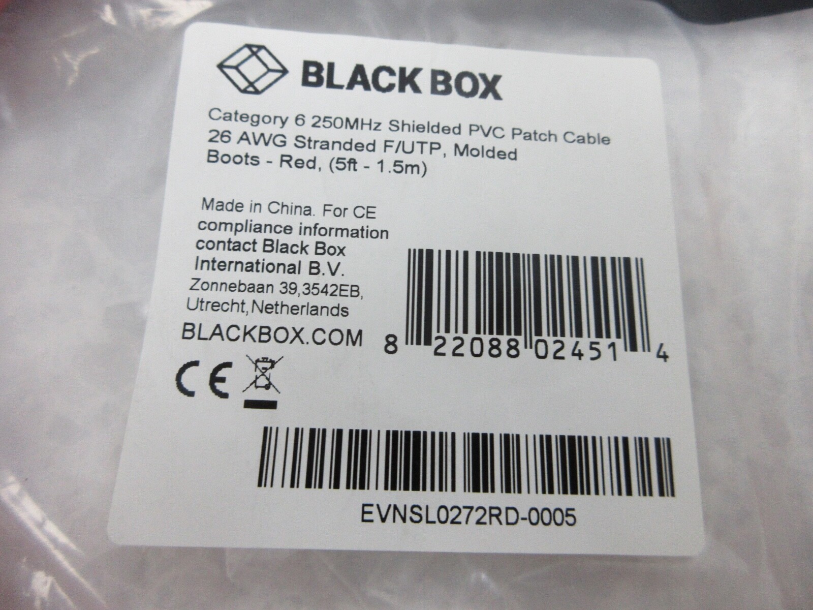 BLACKBOX CATEGORY 6 250MHZ SHIELDED PVC PATCH CABLE 26 AWG, 5FT, V0756