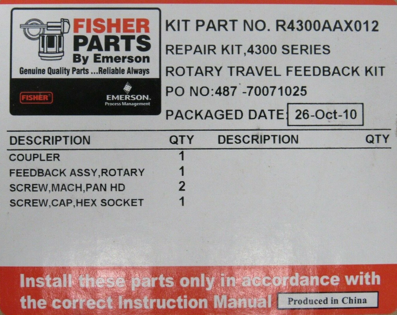 NEW FISHER R4300AAX012 ROTARY FEEDBACK TRAVEL KIT MTG4300-R23