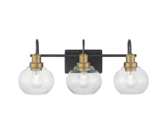 H D Halyn 23″ 3-Light Matte Black with Vintage Brass Light w/ Clear Glass Shades