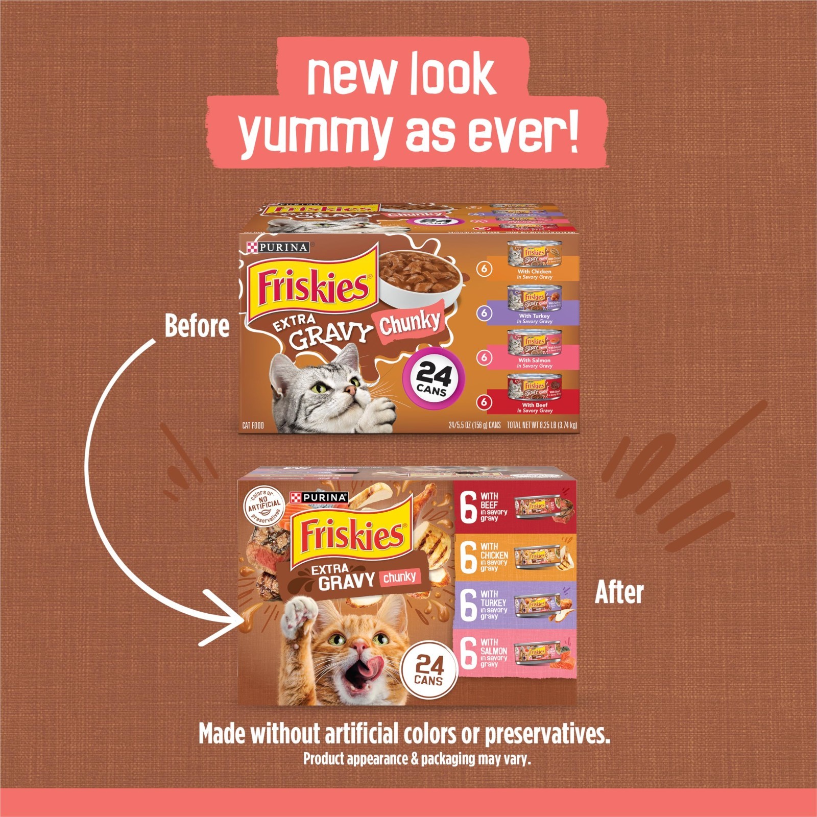 Purina Friskies Extra Gravy Wet Cat Food Chunky 24ct Variety Pack, 5.5 oz. Cans