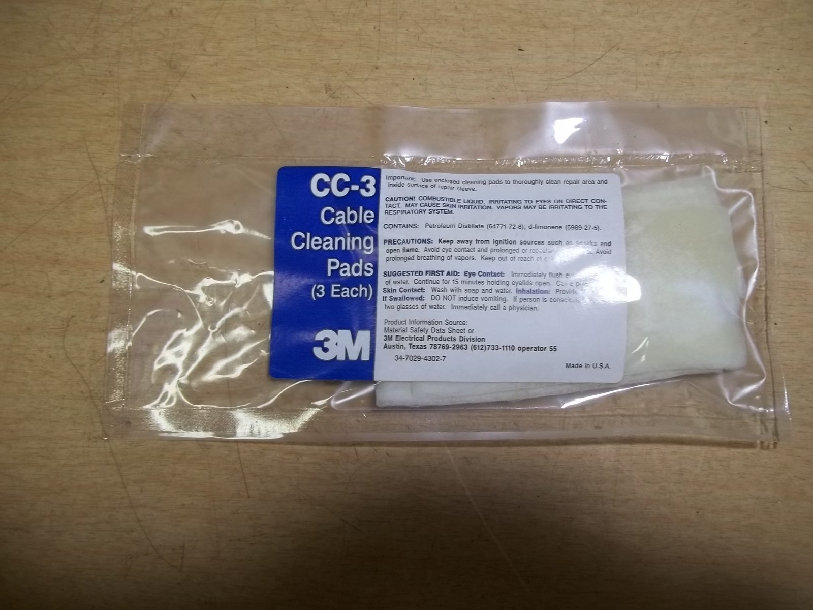 NEW 3M Cable Cleaning Pads 34-7029-4302-7, 3-Pack *FREE SHIPPING*