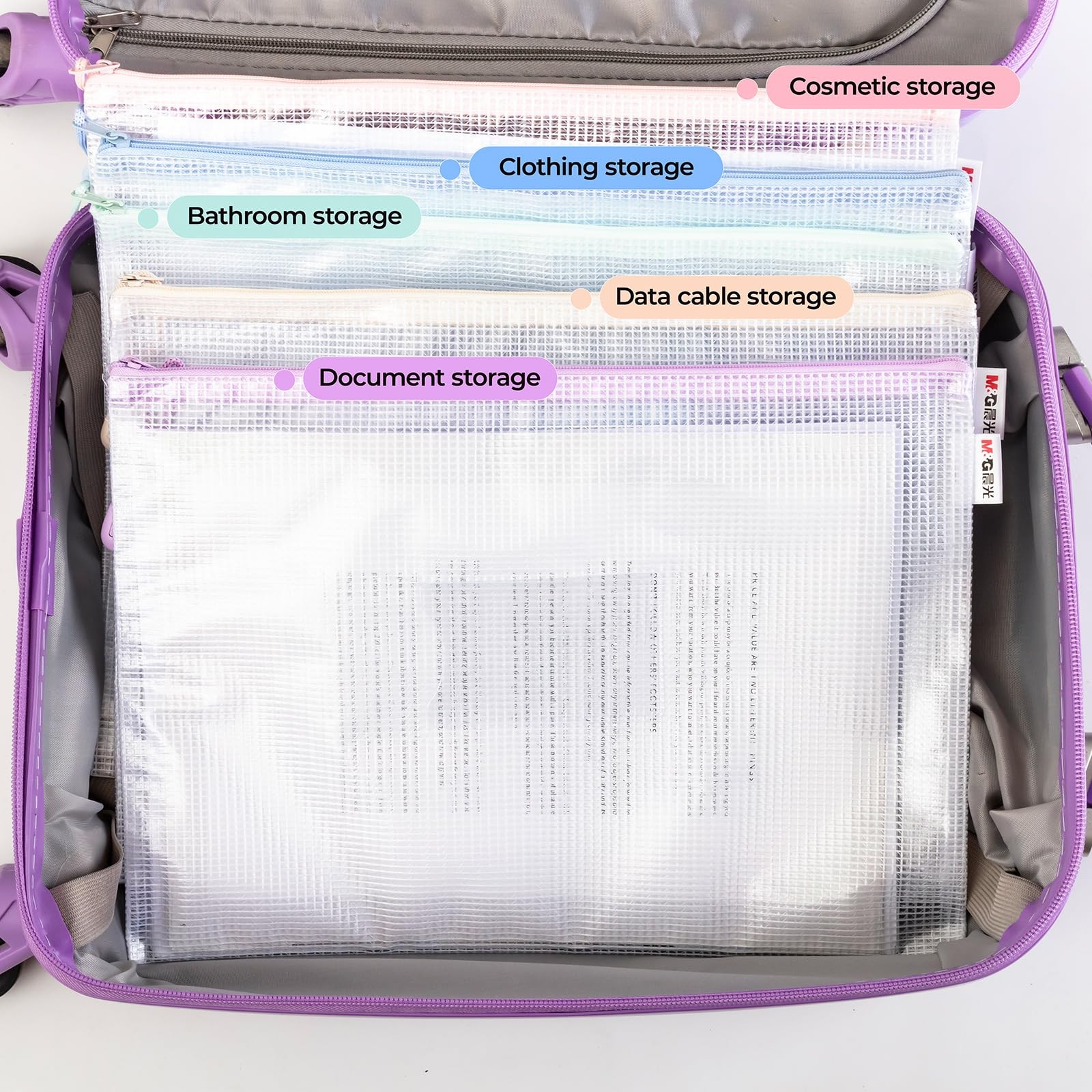 20pcs Mesh Zipper Pouch Bags File Puzzle A4-Macaroon Color, Macaroon Color