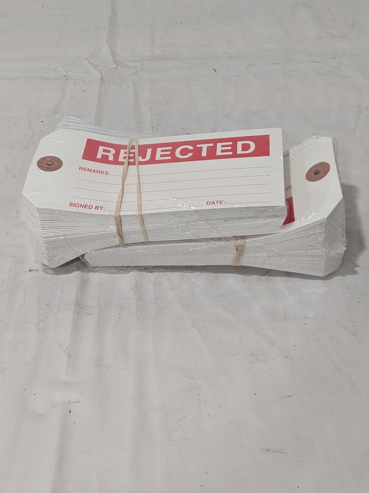 “Rejected” Tag: Rectangle, 2-7/8″ High, 6-3/4″ Wide, Paperboard Qty 100 06443634