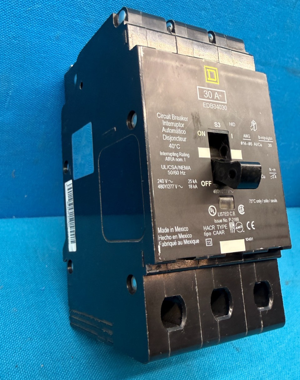 Square D EDB34030 Circuit Breaker 30A 3P 480Y/277V Bolt-On Schneider