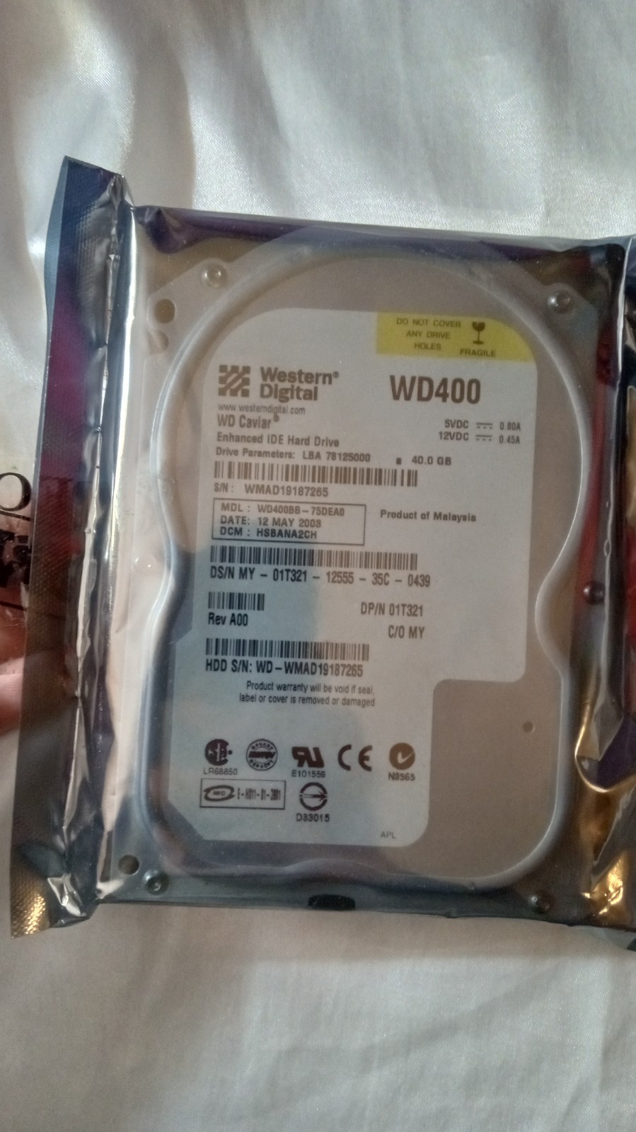 Western Digital WD Caviar WD400BB-75DEA0 40GB Enhanced IDE Hard Drive Sealed