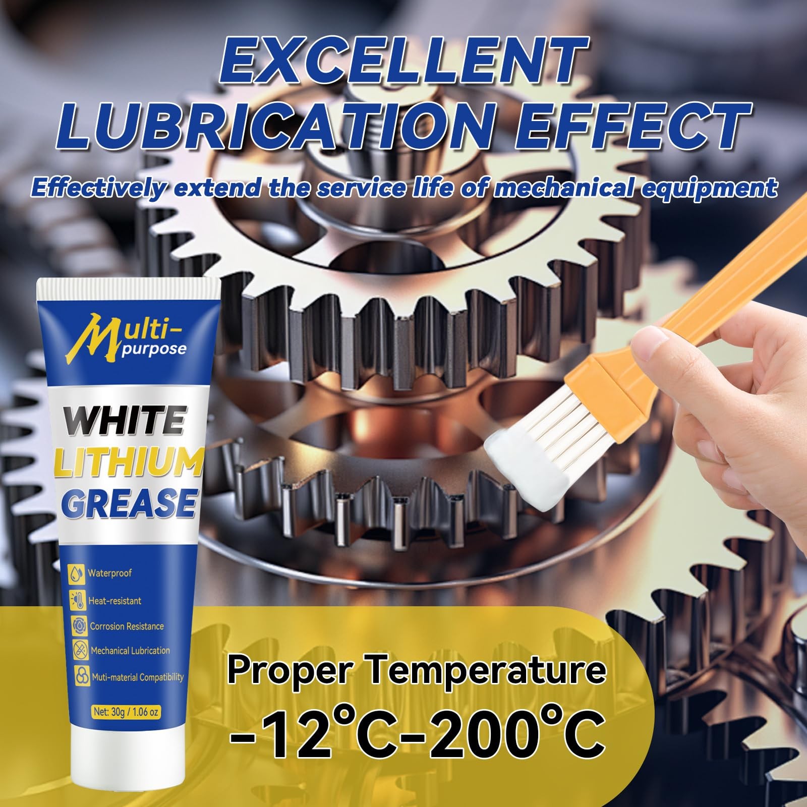 White Lithium Grease set Multi-Purpose Lubricant Tube with Tip New