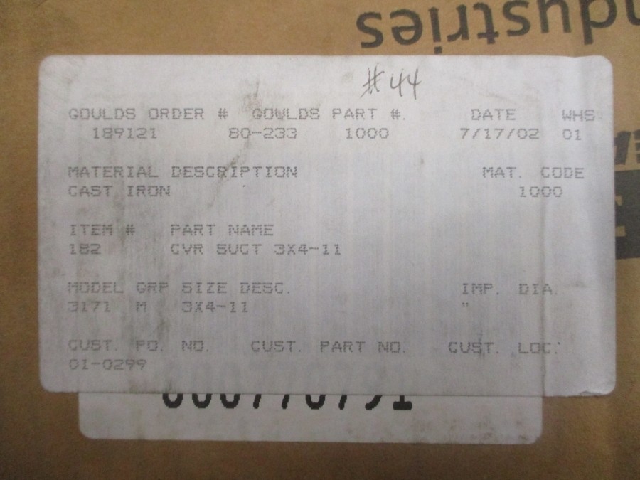 GOULDS PUMPS 1000 182 3X4-11 NSFS