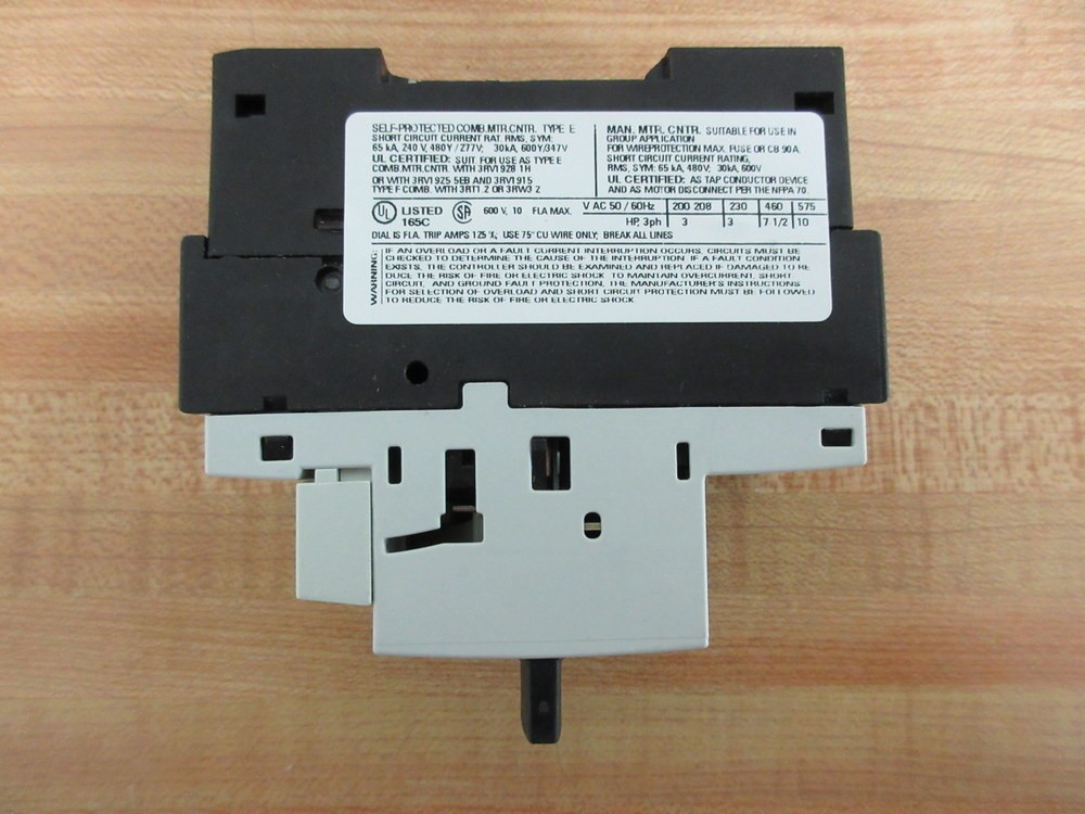 Siemens 3RV1021-1JA10 Circuit Breaker 3RV10211JA10 W/3RV1901-1E