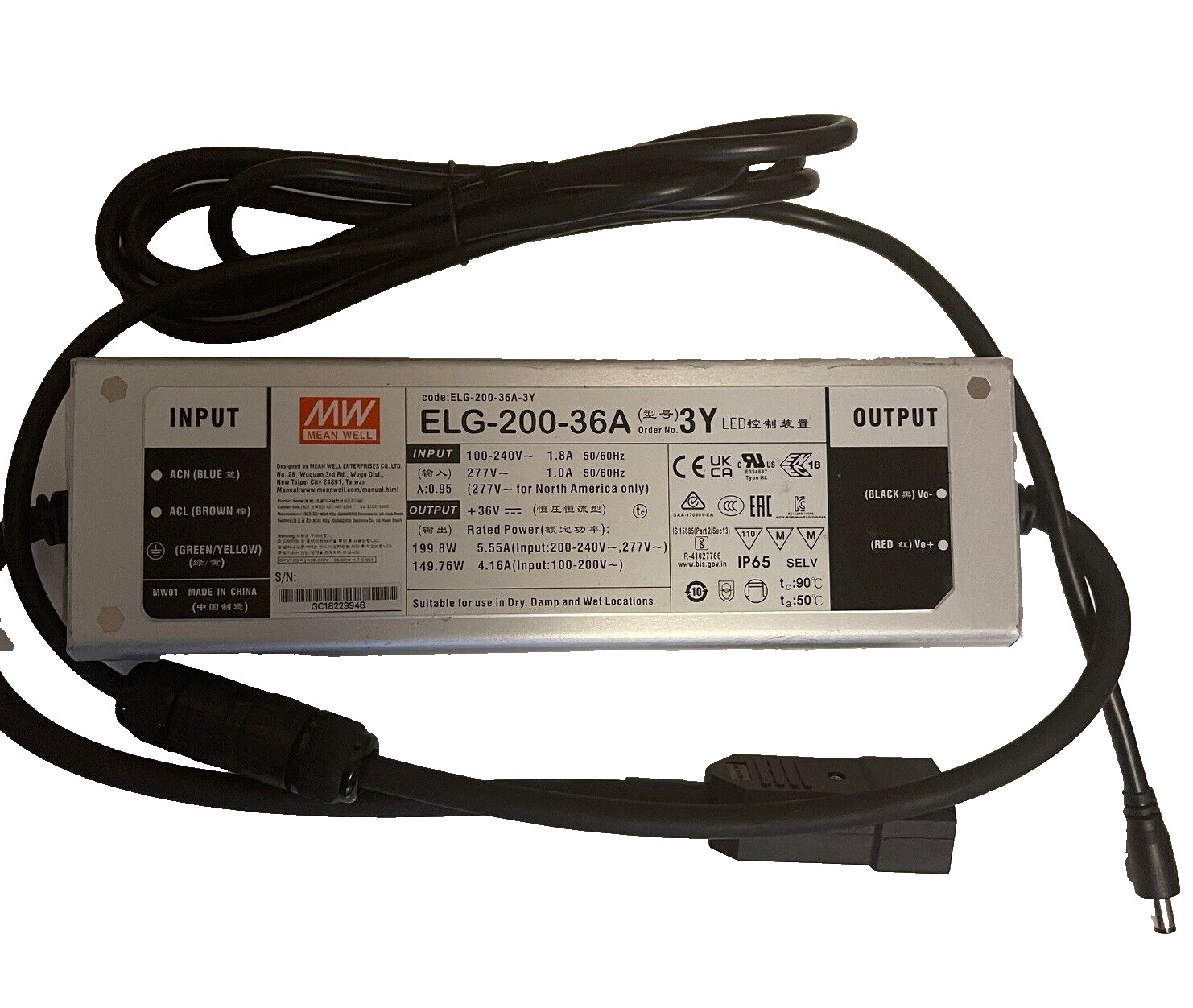 Mean Well LED driver series ELG-200-36A-3Y