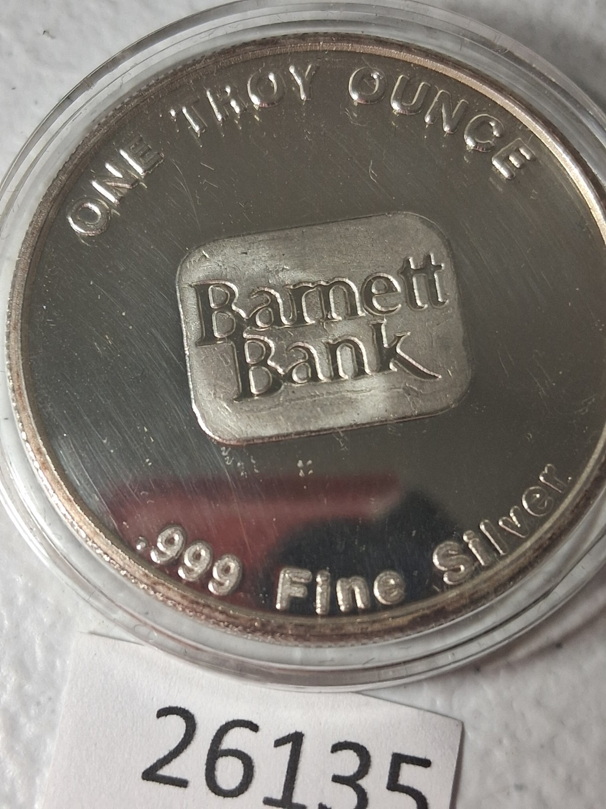 .999 Silver Silver 1 oz Round Barnett Bank W.B. Barnett Founder 1877 bb9