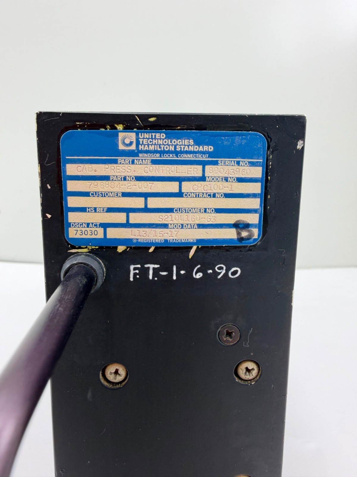 HAMILTON STANDARD MODEL NO CPC100-1 PART NO 796884-2-007 CAB PREES CONTROLLER