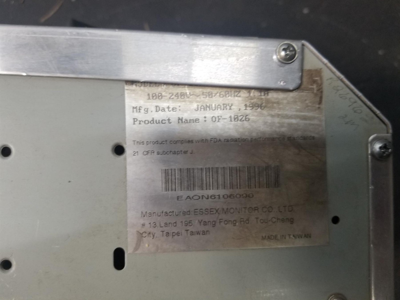USED Essex OF-1026 10″ chassis colour monitor 100-240V 50/60 HZ 1.1A