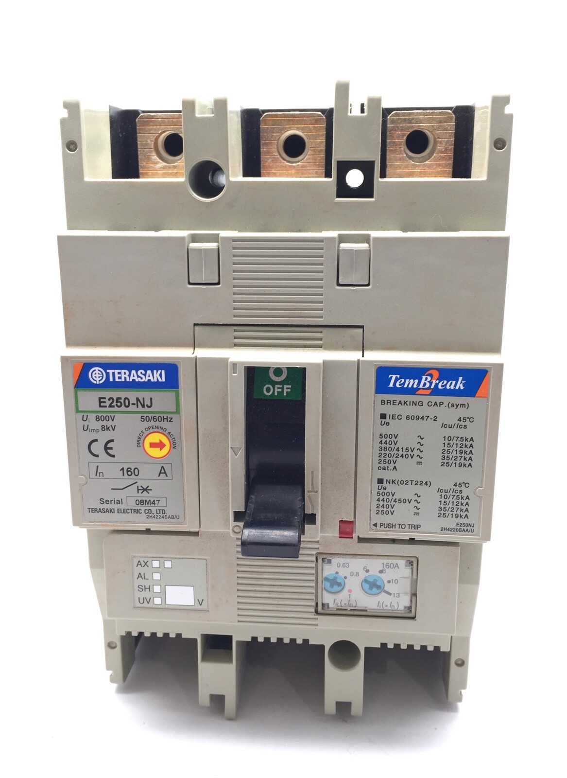 TERASAKI TemBreak 2 E250-NJ Circuit Breaker 160A 3P 19kA at 415V