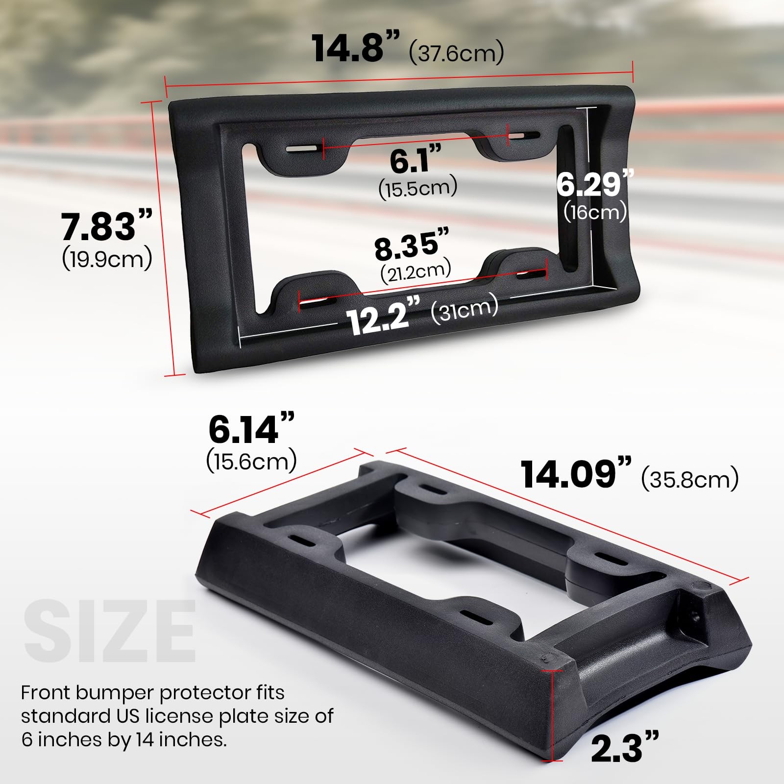 Car License Plate Bumper Guard, 2.3″ Thick Universal Mount (2 Pack)