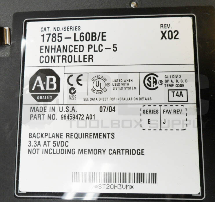ALLEN BRADLEY 1785-L60B /E PLC-5/60 PROCESSOR MODULE 3.3A 5VDC