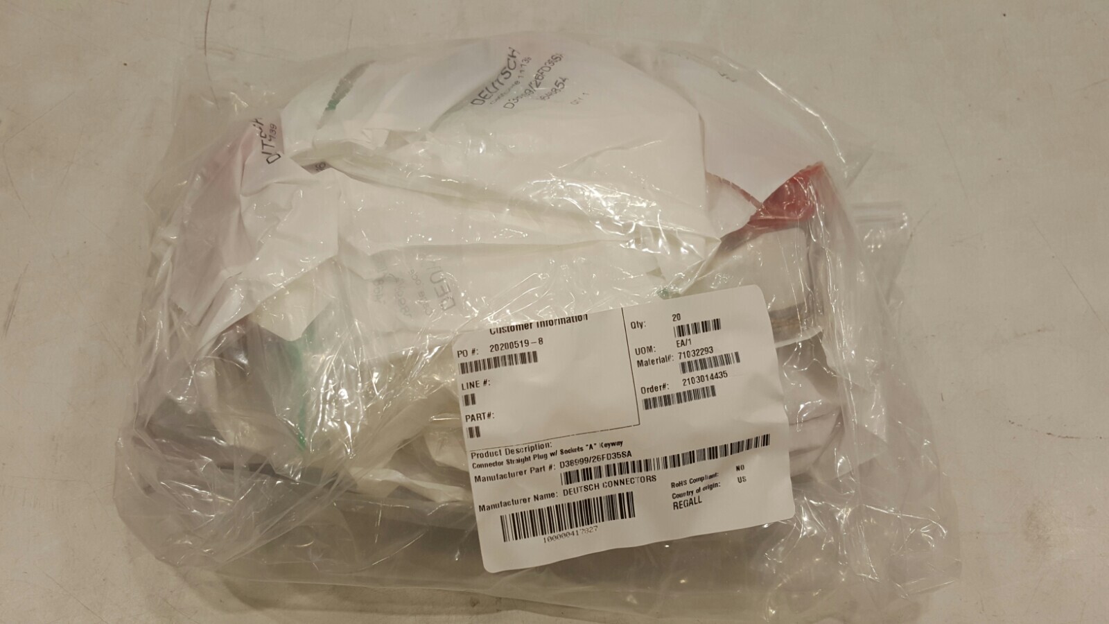 DEUTSCH 1 CONNECTOR D38999 26FD35SA Position Circular Connector Plug 9646854