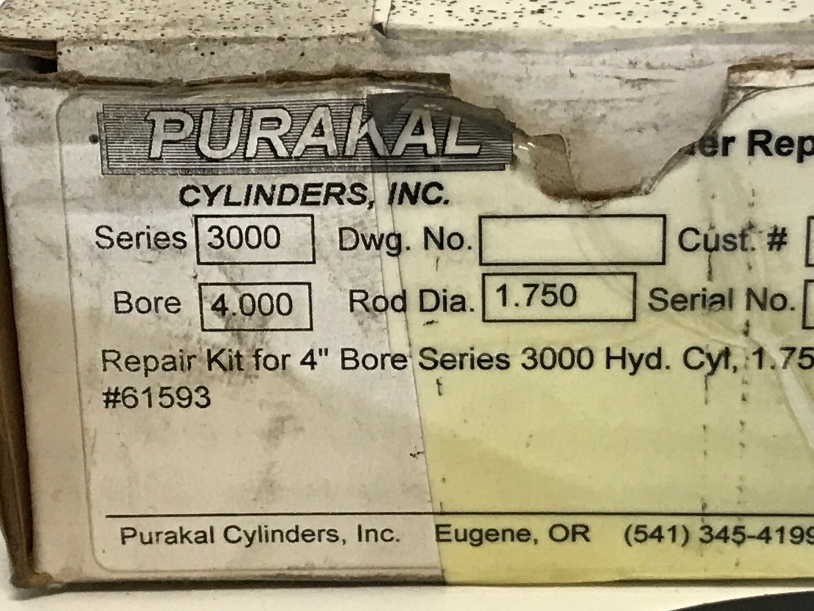 NEW OLD STOCK! PURAKAL CYLINDER REPAIR KIT 1.75 ROD DIA 4″ BORE SERIES 3000