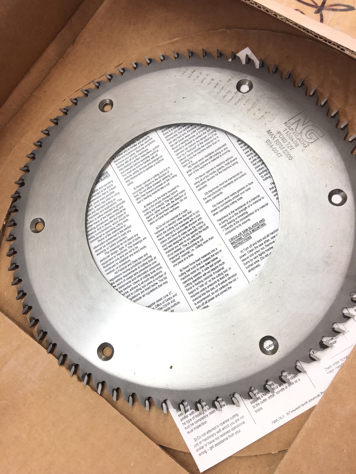 NEW IN BOX NAP GLADU 1138-09 PC10 72T 5300 RPM CARBIDE TIPPED SAWBLADE, B372