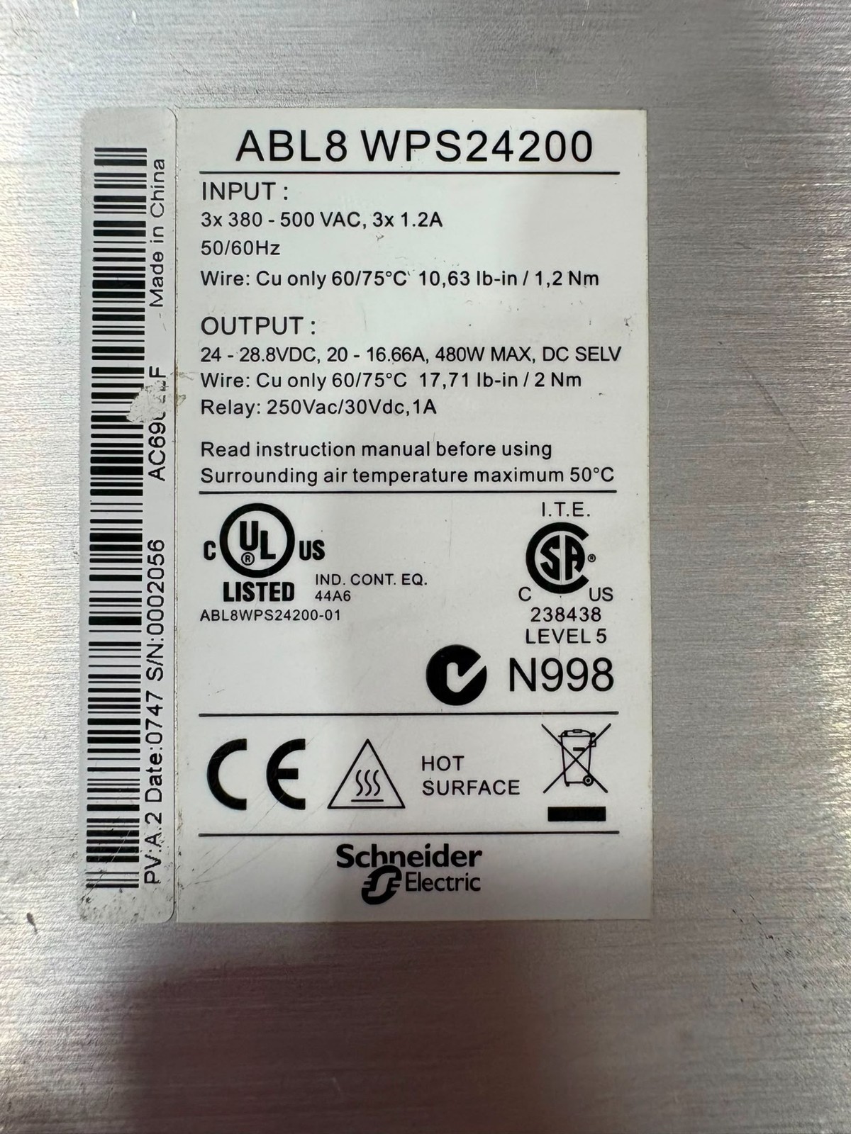 SCHNEIDER ELECTRIC POWER SUPPLY ABL8WPS24200