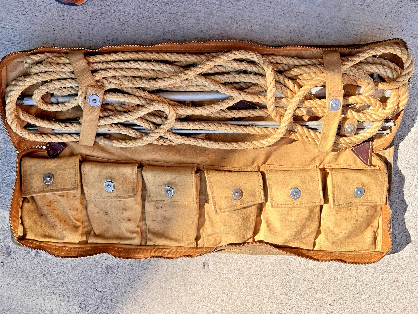 Vintage Airplane Mooring Kit Type D-1 WWII Military Canvas Rope Stakes Complete