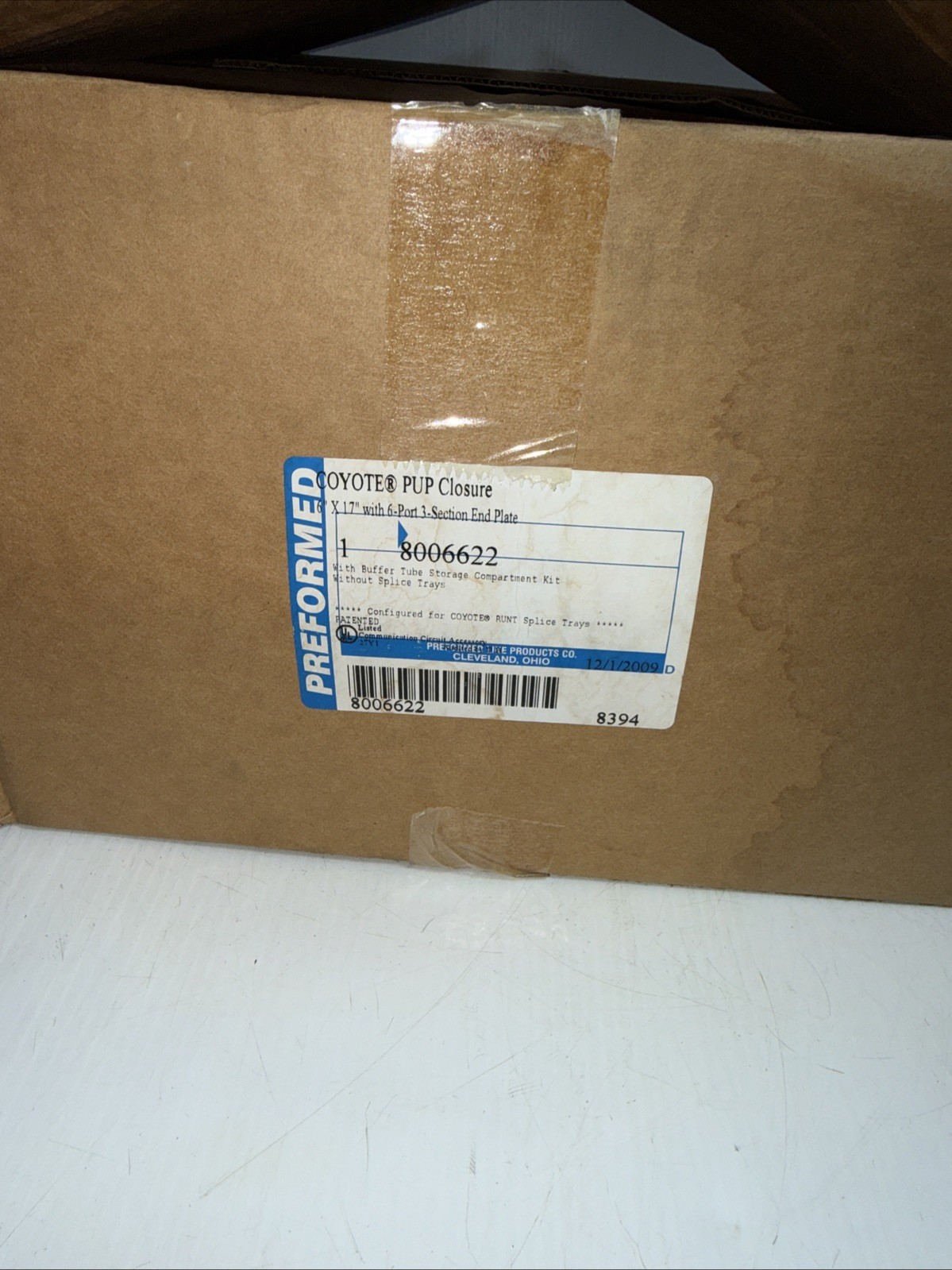 Coyote Pup Closure 6″ x 17″ w 6 Port 3 Section End Plate New in Box 8006622