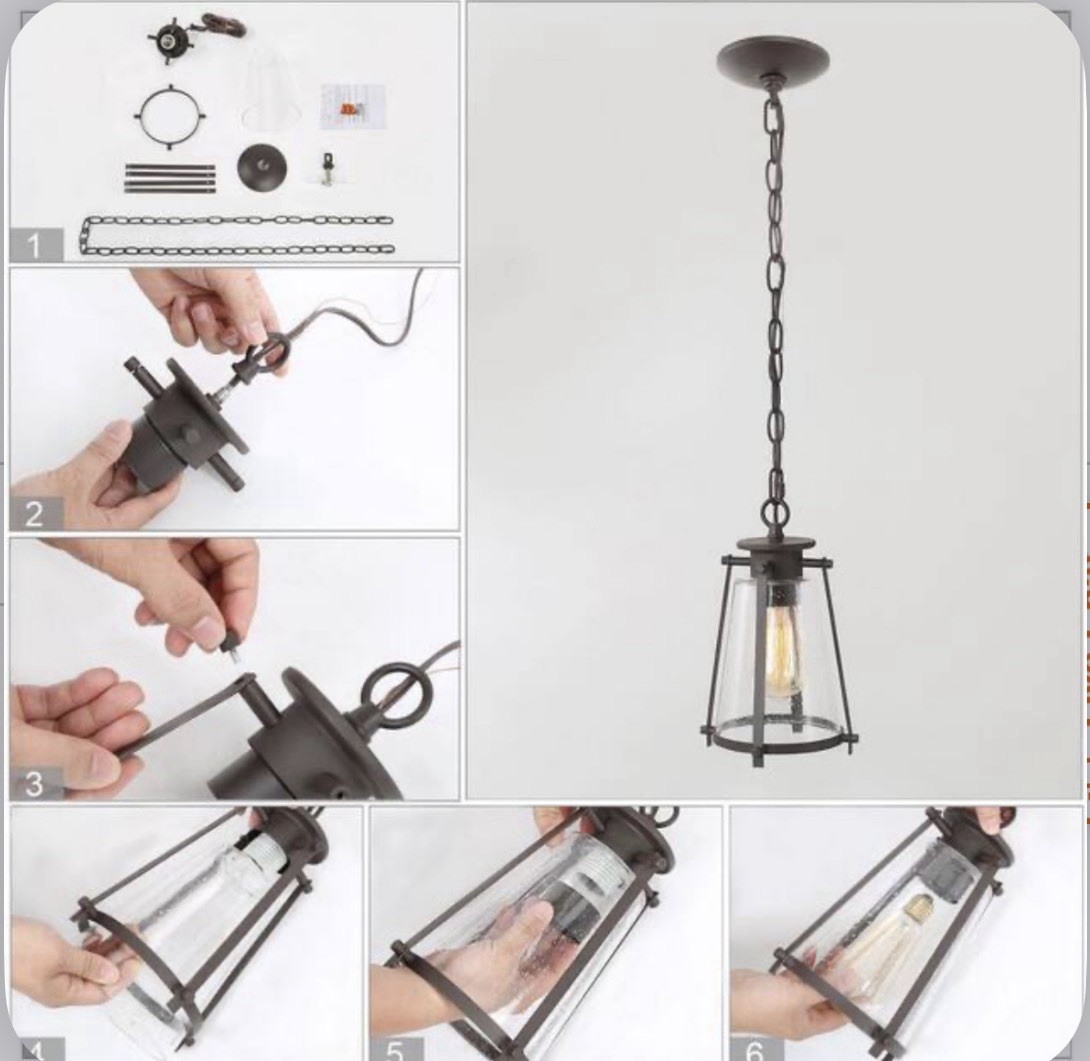 LNC A03628 Farmhouse 1-Light Oil Rubbed Bronze Seeded Glass Pendant Light Open B
