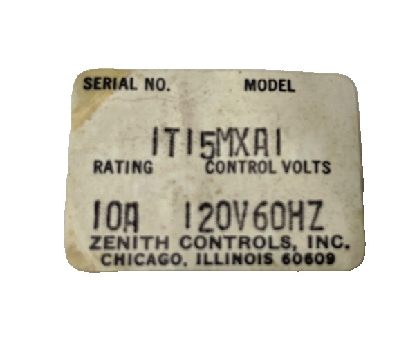 ZENITH CONTROLS 15 MINUTE TIMER Panel Mount Dial Crank 120VAC 1T15MXA1