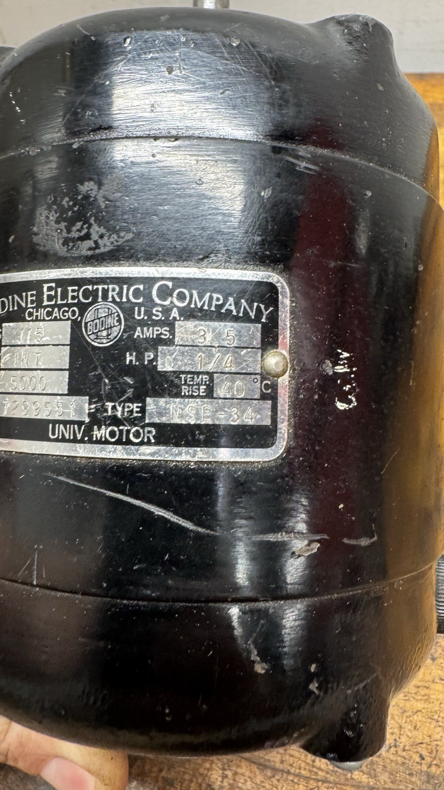 BODINE ELECTRIC Motor, INT 115V 1/4HP 5,000 RPM Made in USA
