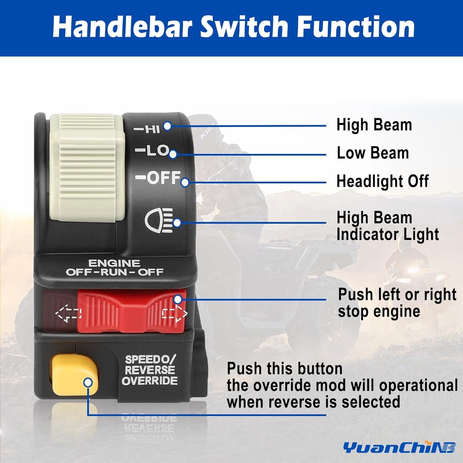 Handlebar Headlight Switch, Light Kill Stop Switch for Sportsman 400 450 500 550
