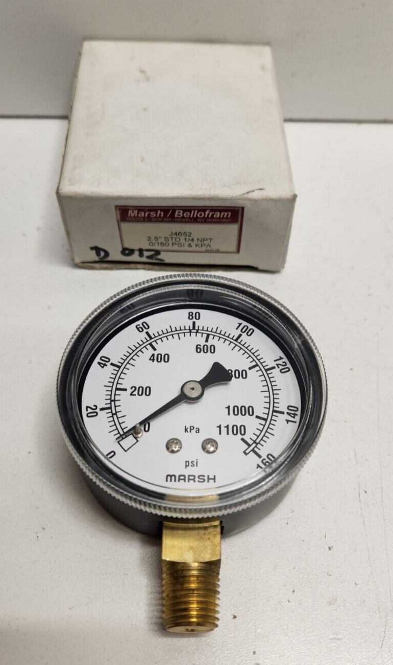 NEW OLD STOCK! MARSH/BELLOFRAM 2.5″ 0-160 PSI 1/4″ NPT PRESSURE GAUGE J4652