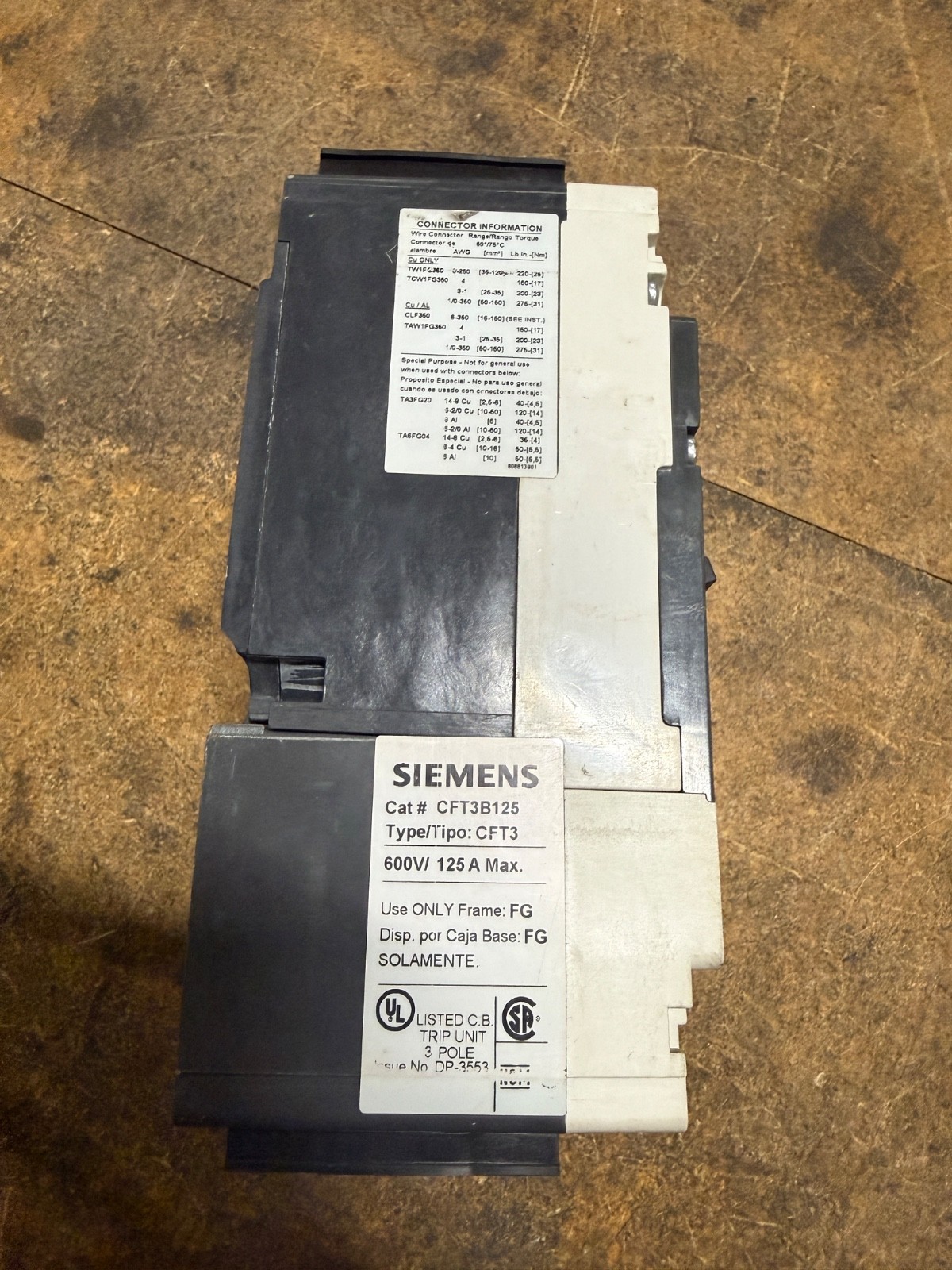 SIEMENS HFG3F250 CIRCUIT BREAKER 3POLE 250AMP 480V CFT3B100 (TESTED)