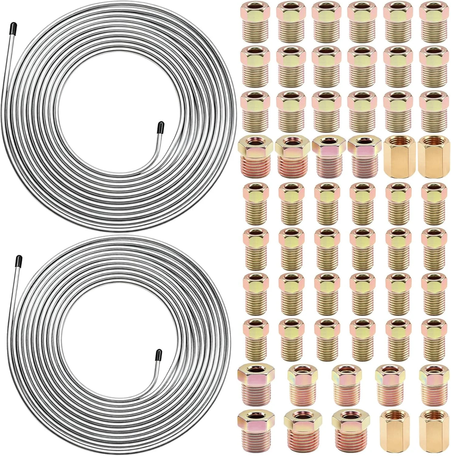 60Pcs 2 Sets 3/16 Inch & 1/4 Inch 25 FT Brake Line Tubing Kit with 58 Pcs Brake