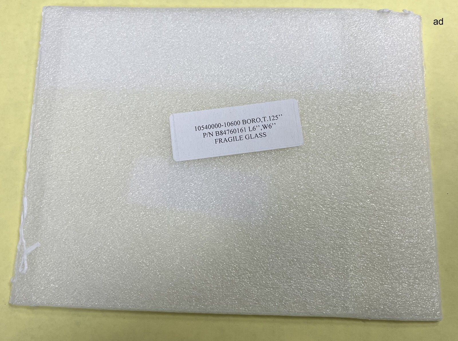 Borosilicate Glass Sheet, Clear, 6″ x 6″, 1/8″ thick McMaster-Carr 8476k16
