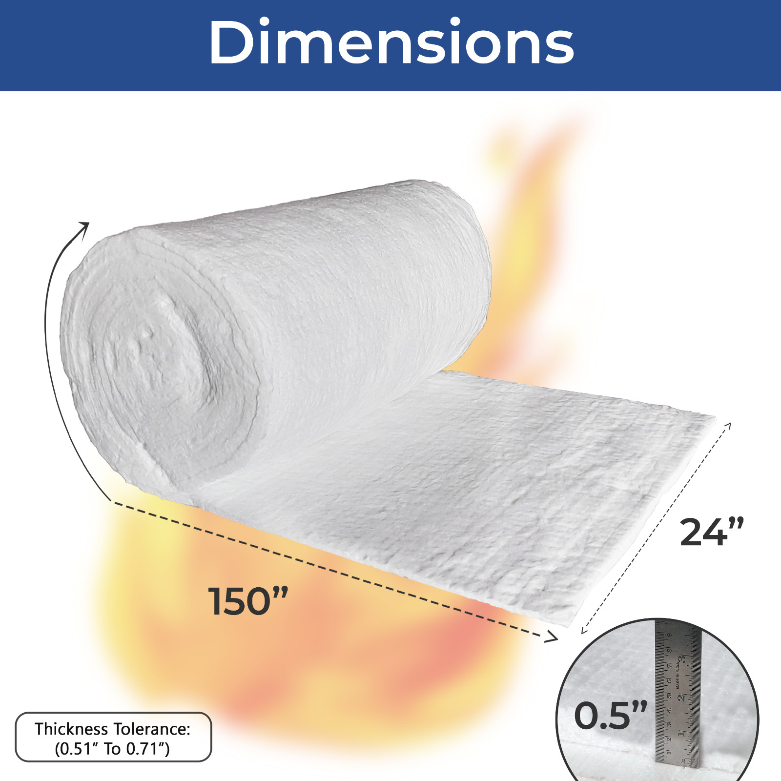 Ceramic Fiber Blanket – 2400F 8# , High Temp Thermal Insulation, 1/2″x24″x12.5′