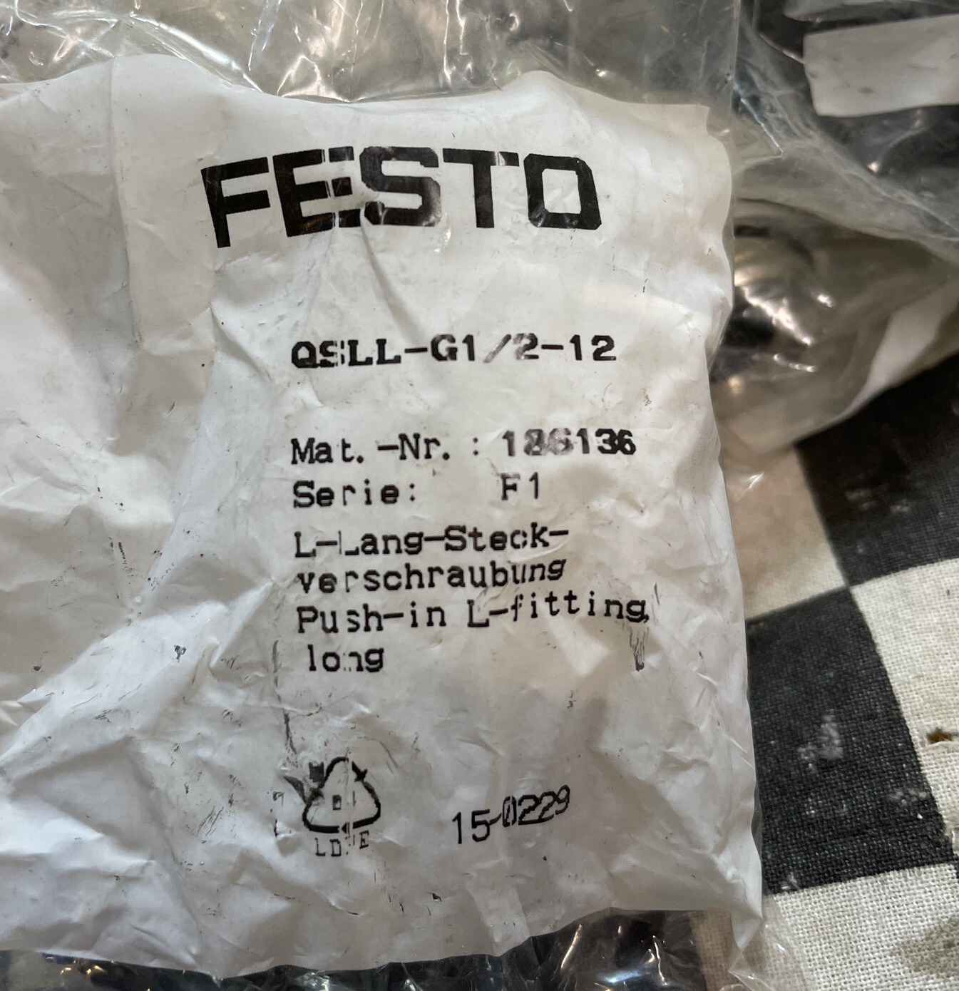 FESTO Fitting push-in ELBOW, QSLL-G1/2-12, 186136, LOT OF 35, SHIPSAMEDAY