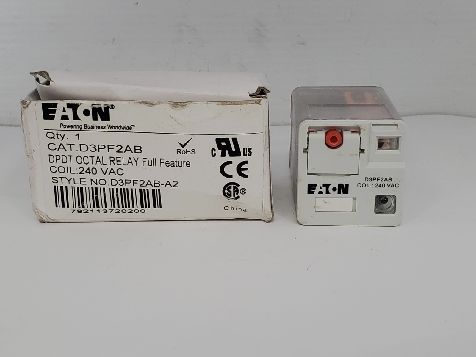 EATON D3PF2AB GENERAL PURPOSE RELAY DPDT OCTAL 16A 24VDC 8 PIN NIB