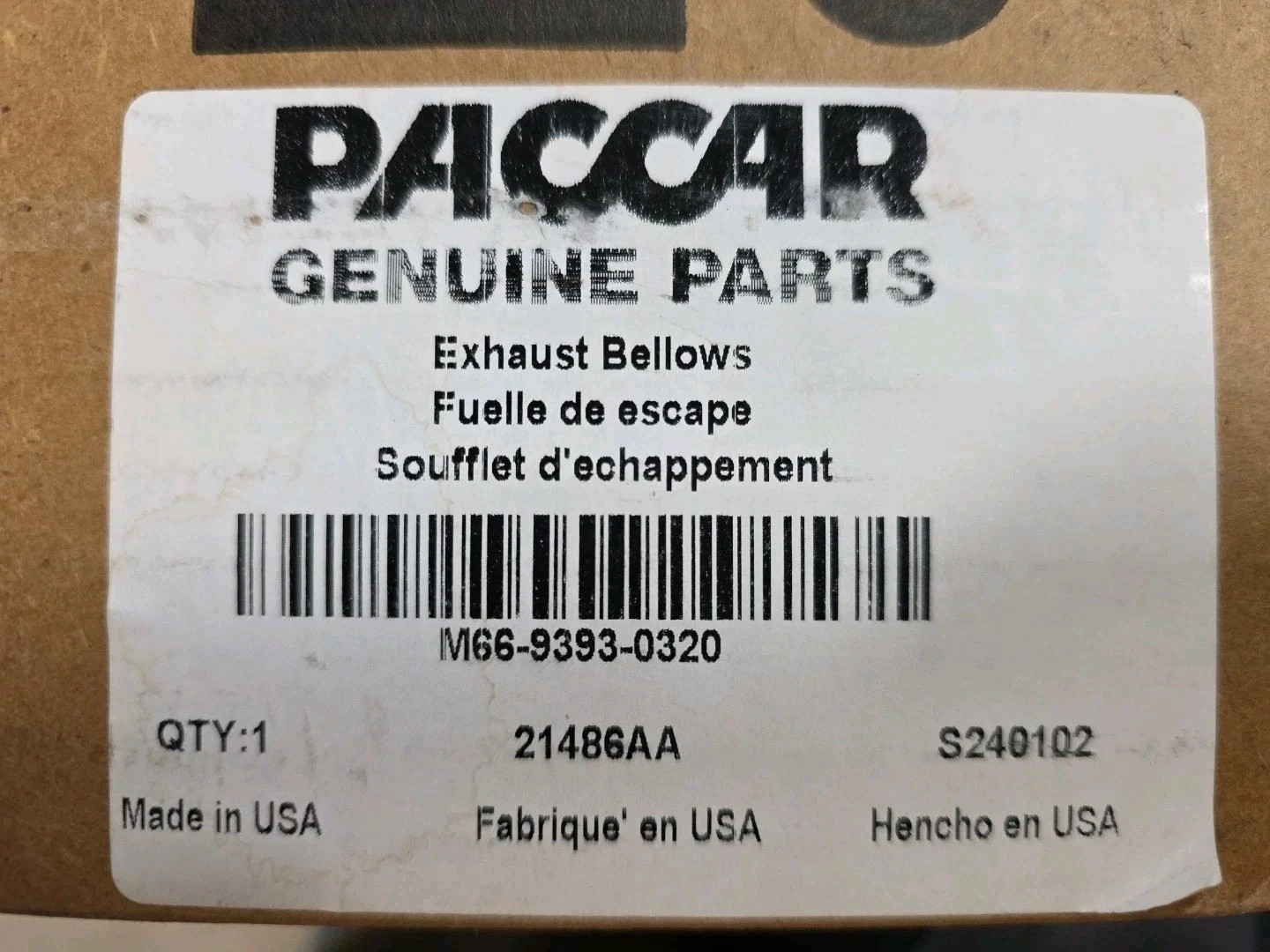 *** GENUINE PACCAR *** PIPE-BELLOWS 3.5″ TORSIONAL M66-9393-0320 ***BRAND NEW***